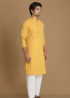 Light Yellow Self Striped Kurta image number 0